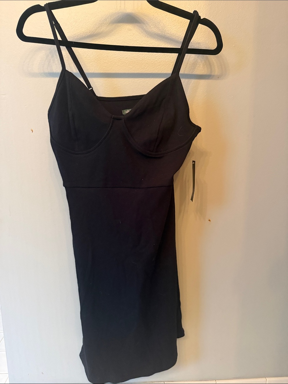 wild fable Black Spaghetti-Strap Slip Dress with Built-In Cups